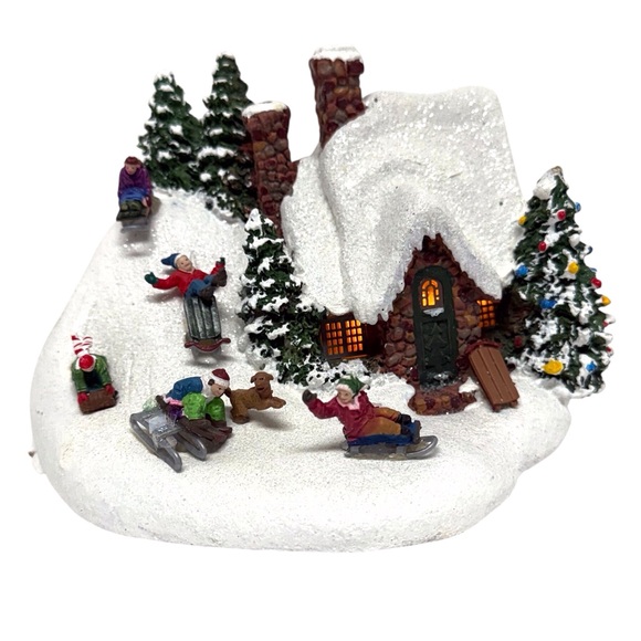 Thomas Kinkade Snowy Village w/Lights 2009 Painter of Light-The Sleigh Ride EUC - Picture 1 of 10